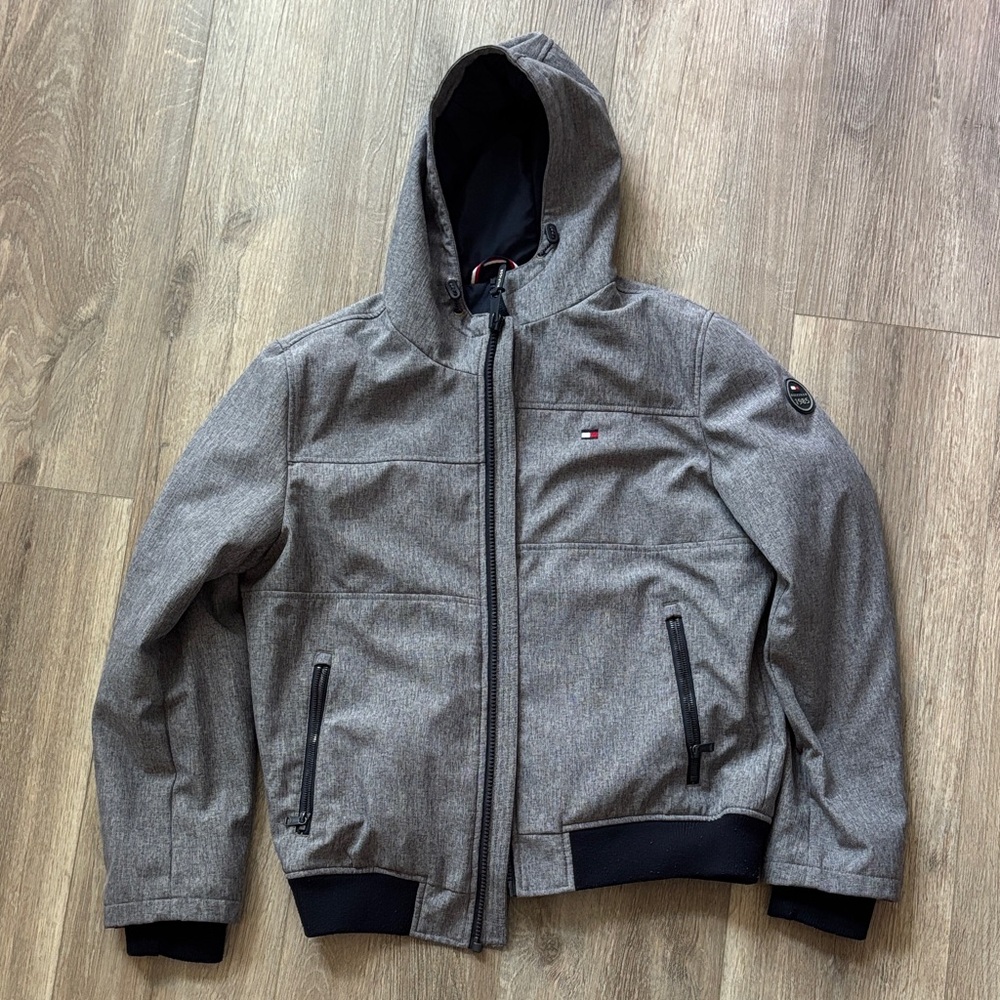 Tommy Hilfiger Charcoal Hooded Bomber Jacket for Men